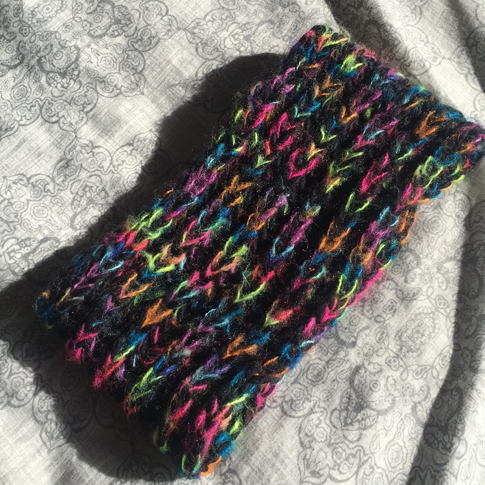 knit black headband with multicolor neon accents